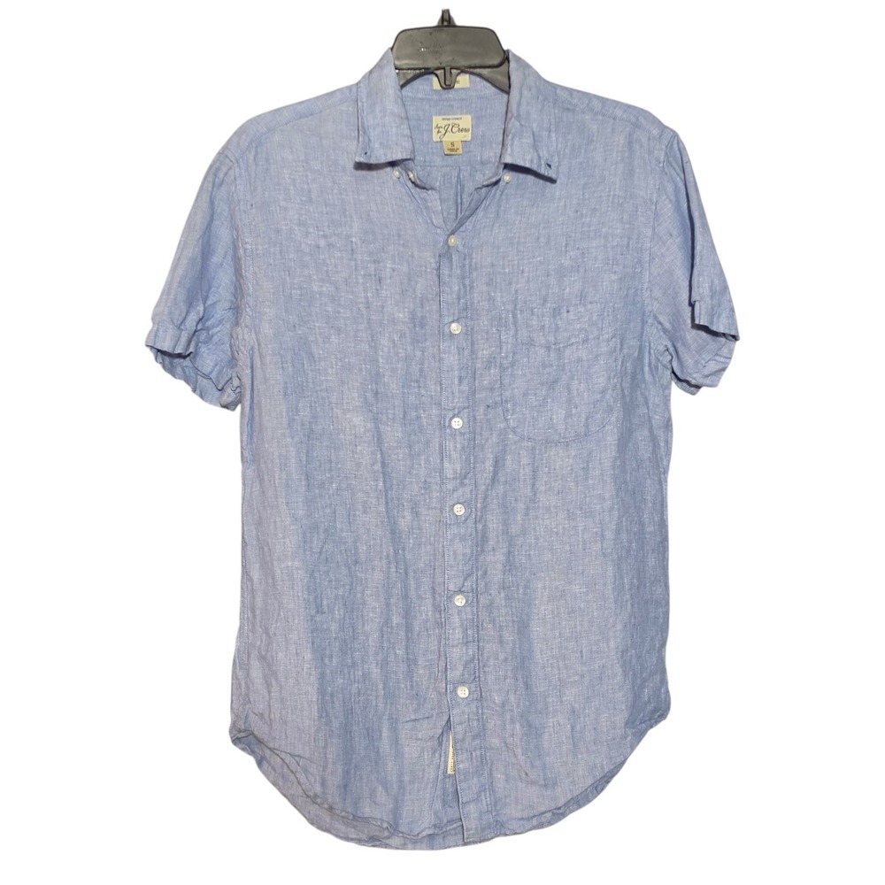 J.Crew Mens S Short Sleeve Button Down Shirt Blue Baird McNutt Irish Linen